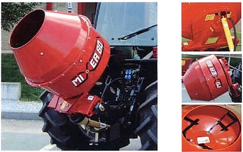 Farm Maxx Cement Mixers, 80 Gallons, Cat. I. tractor three point hitch mounted, PTO powered, Hydralic dump